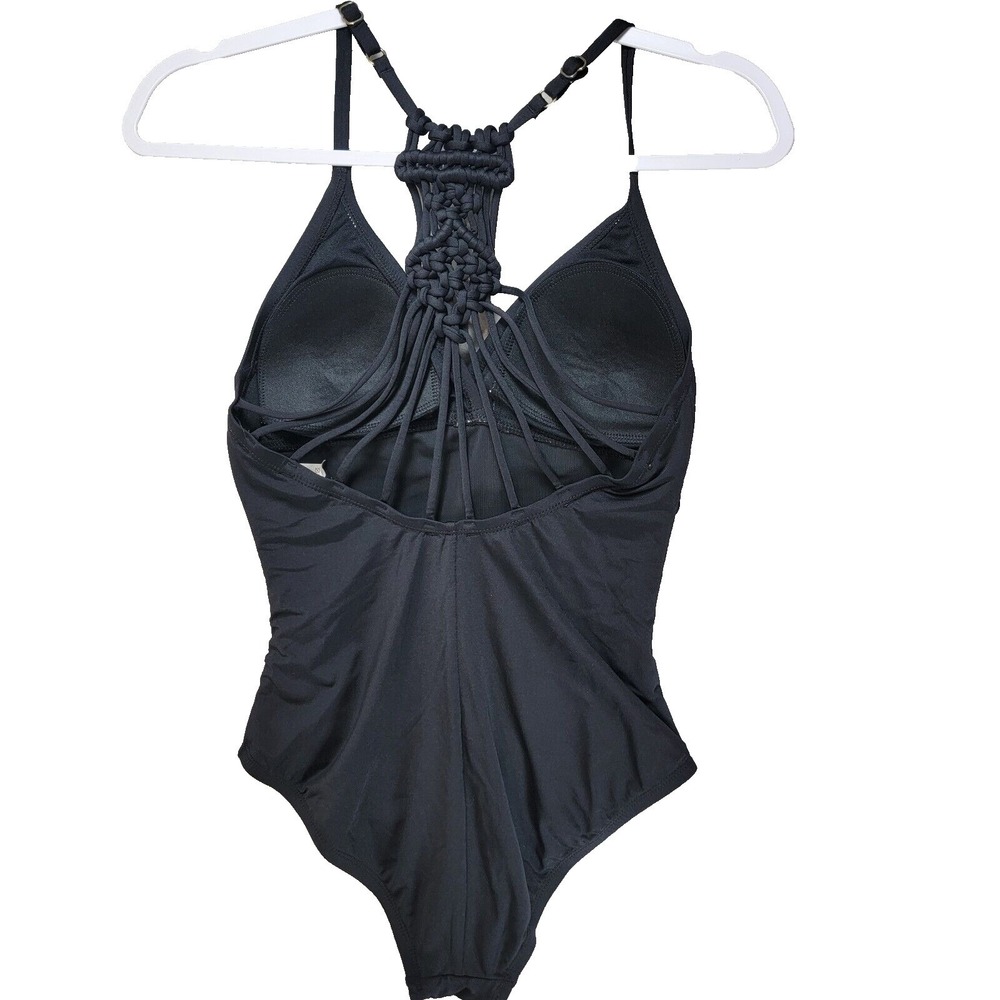 Firpearl Crochet Swimsuit Womens 6 Black One Piece Ruched Slimming Beach Resort